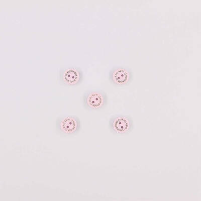 Ahşap Hand Made Renkli Düğme(5 Ad.)-15mm-No:-9 Toz Pembe - 1
