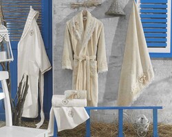 FİESTA CLASS BAMBU BORNOZ SETİ/6 PARÇA KUTULU/544/Krem-Kapiçino - FİESTA