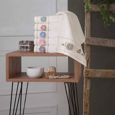 FİESTA DUYGU BAMBU NAK. EL İŞİ DANT. HAVLU/6 LI KUTU/30X50/910-2 - 1