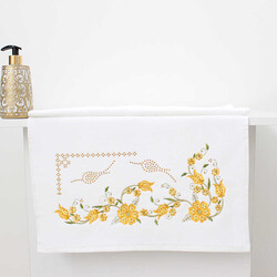 FİESTA KADİFE ÇİSEM KÖŞE NAKIŞLI TAŞLI HAVLU/1 AD./50X90/311-1/Sarı - FİESTA