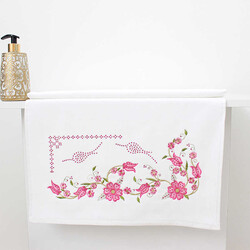 FİESTA KADİFE ÇİSEM KÖŞE NAKIŞLI TAŞLI HAVLU/1 AD./50X90/311-2/Fuşya - FİESTA