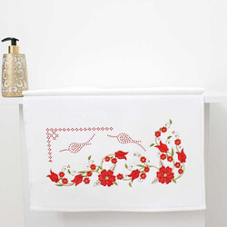 FİESTA KADİFE ÇİSEM KÖŞE NAKIŞLI TAŞLI HAVLU/1 AD./50X90/311-5/Kırmızı - FİESTA