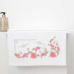 FİESTA KADİFE ÇİSEM KÖŞE NAKIŞLI TAŞLI HAVLU/1 AD./50X90/311-6/Koyu Pembe - FİESTA