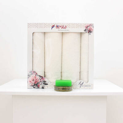 FİESTA SOFT BAMBU JAKARLI HAMAM TAKIMI/4 PARÇA/50X90-70X140/2503-Krem-Krem - 2