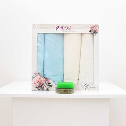 FİESTA SOFT BAMBU JAKARLI HAMAM TAKIMI/4 PARÇA/50X90-70X140/2503-Krem-Mavi - 2