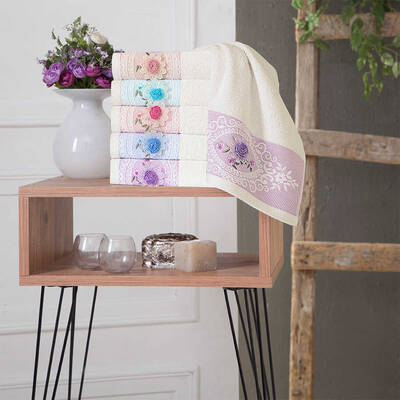 FİESTA SOFT BUKLE 3D NAKIŞLI YASMİN HAVLU/6 LI KUTU/30X50/2966-2 - 1