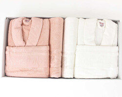 FİESTA VİP BAMBU JAKARLI BORNOZ SETİ/6 PARÇA KUTULU/531/1 Krem-Pudra - FİESTA