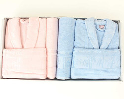 FİESTA VİP BAMBU JAKARLI BORNOZ SETİ/6 PARÇA KUTULU/531/2 Pembe-Mavi - FİESTA