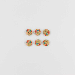 Kartopu Çiçek Baskılı Ahşap Düğme(6 Ad.)-15mm - KARTOPU