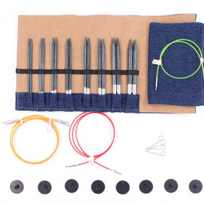 Knitpro Denim Indigo Ahşap Değiştirilebilir (13cm) Misinalı Şiş Seti - 1